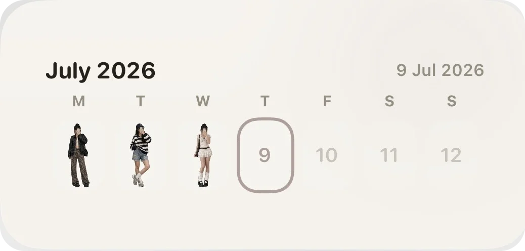 Calendar widget showing the week's outfits